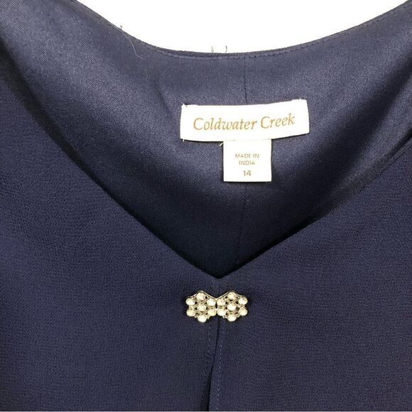 Coldwater Creek Navy Blue Flowy V Neck Mini Dress women's size 14 - Picture 5 of 8